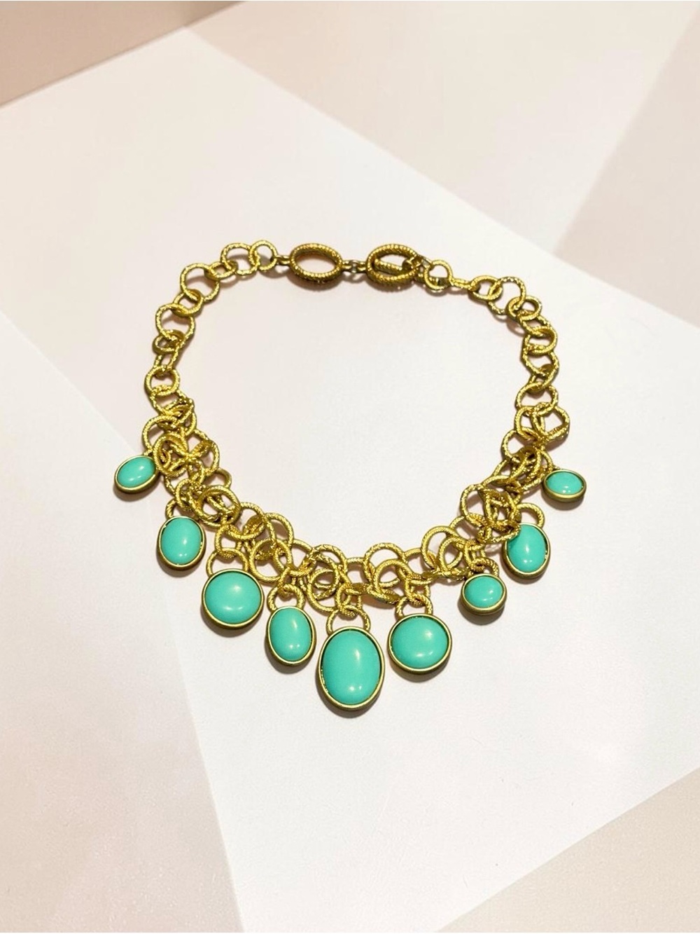 Vintage Gold Tone Chain Necklace with Turquoise Cabochons